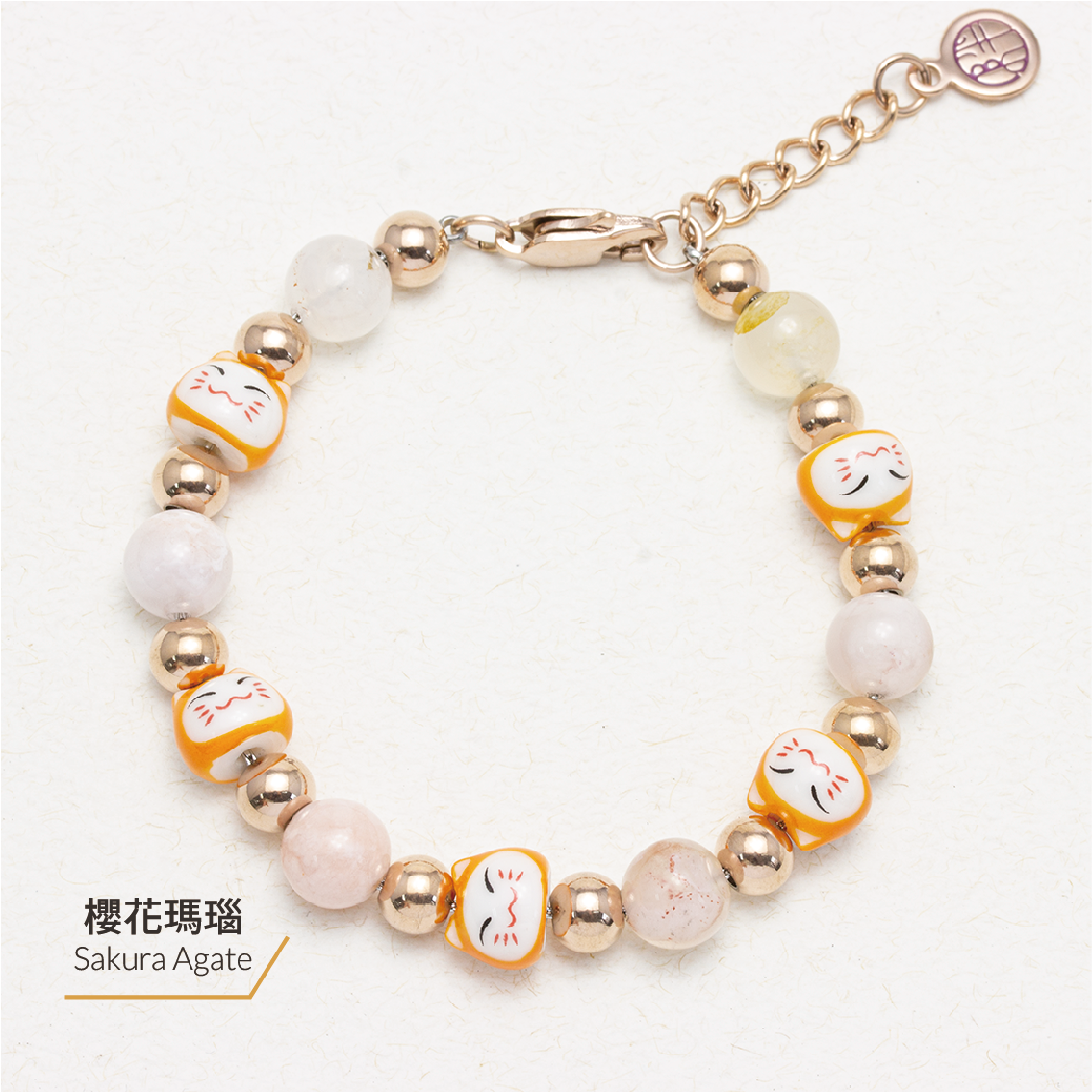 Maneki Sakura Agate Stainless Steel Bracelet - Wealth Neko