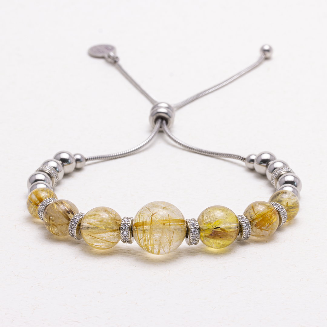 Spackling Planet Golden Rutilated Quartz Stainless Steel Bracelet - Jupiter