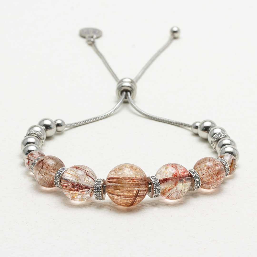 Spackling Planet Red Rutilated Quartz Stainless Steel Bracelet - Mars