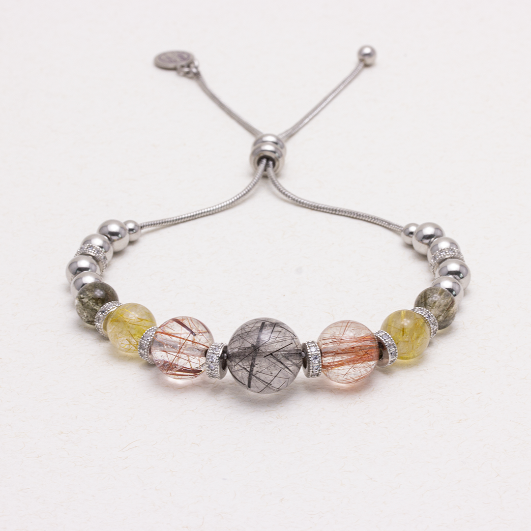 Spackling Planet Rutilated Quartz Stainless Steel Bracelet - Earth