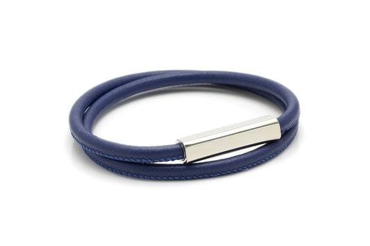 Wanderlust Customize Engraving Lambskin Leather Bracelet - Blue