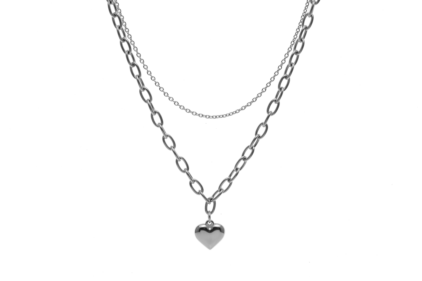 Allora 3D Heart Customize Engraving Double Necklace