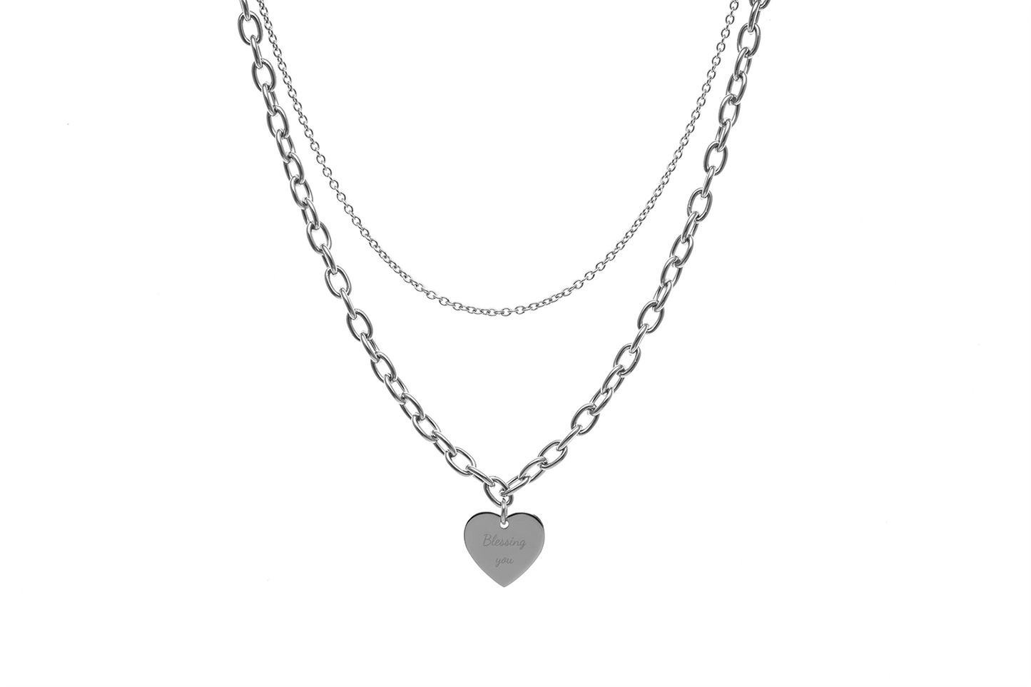 Allora Heart Customize Engraving Double Necklace