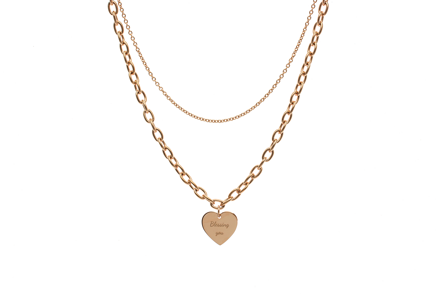 Allora Heart Customize Engraving Double Necklace