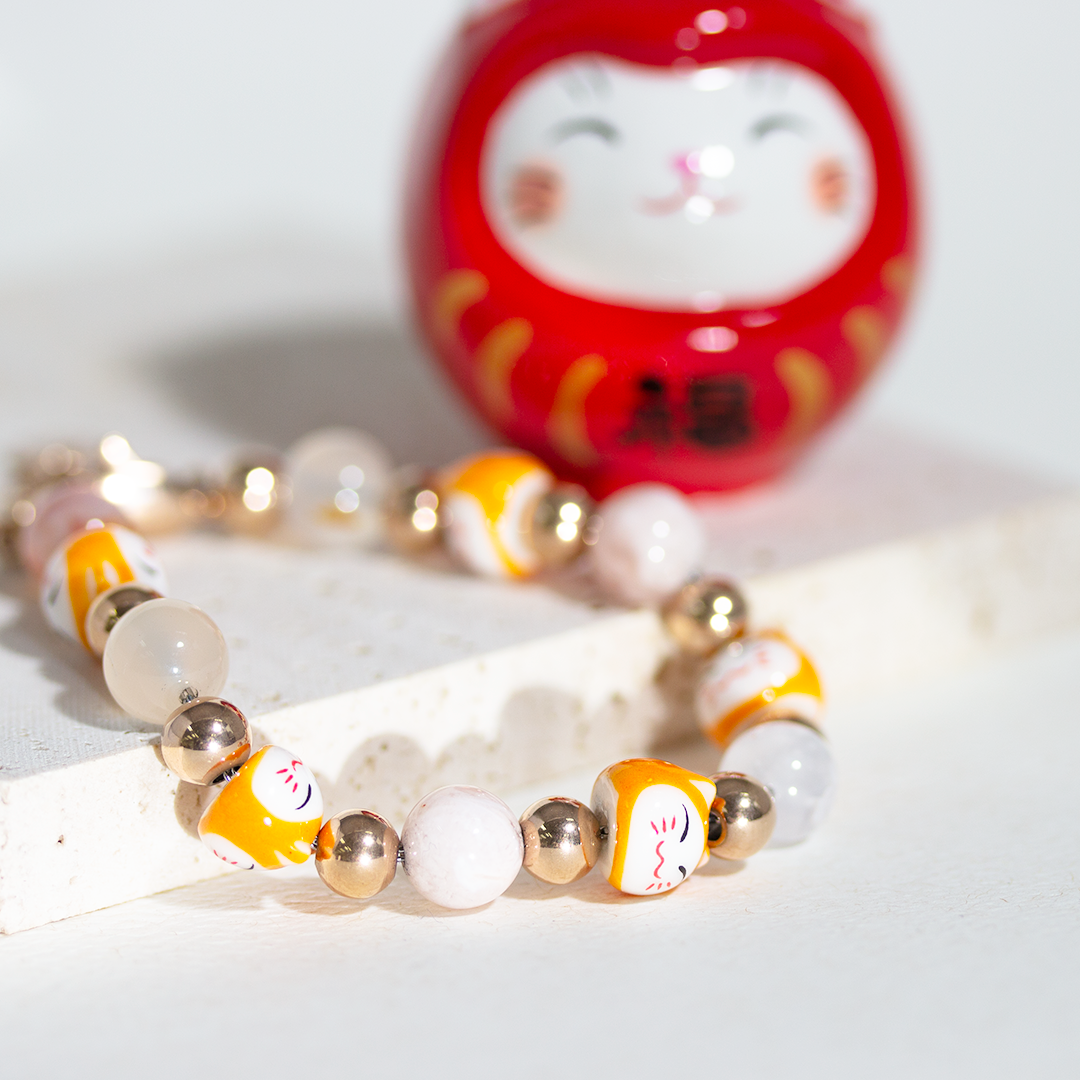 Maneki Sakura Agate Stainless Steel Bracelet - Wealth Neko