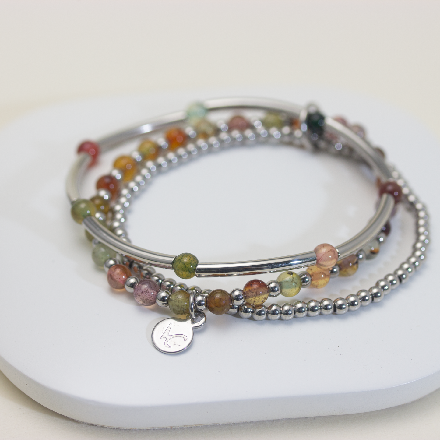 Three-in-one Tourmaline Bead Bracelet - Silver