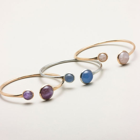 Blue Quartz Bendable Bangle - Silver