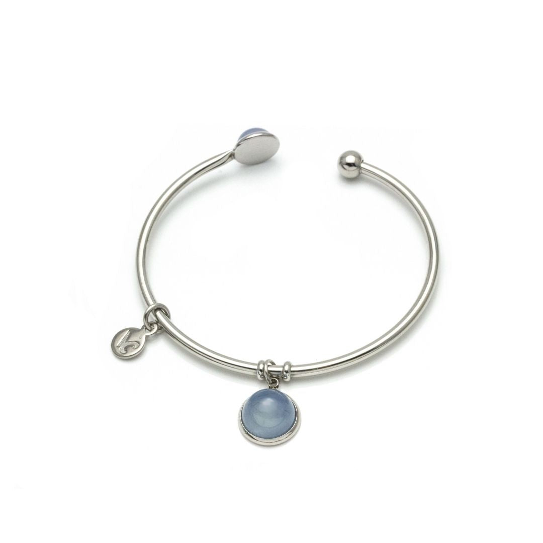 Blue Quartz Charms Bangle - Silver