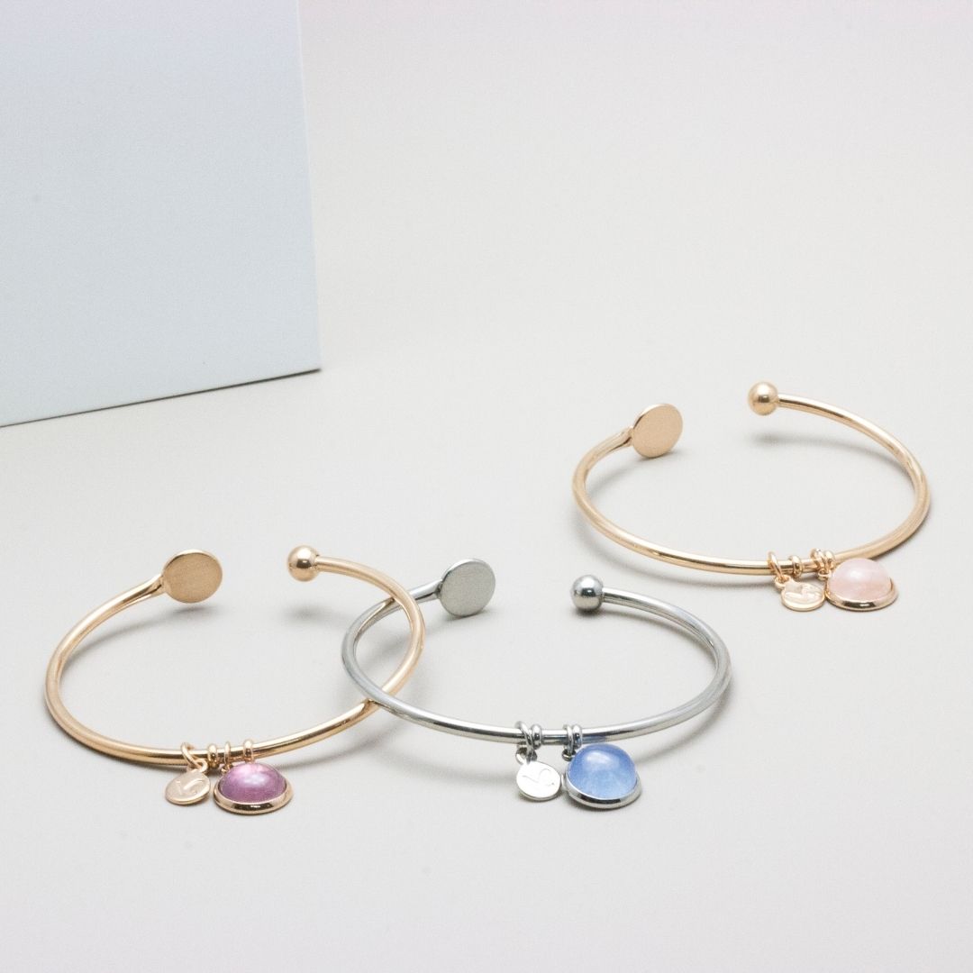 Rose Quartz Charms Bangle - Rose Gold