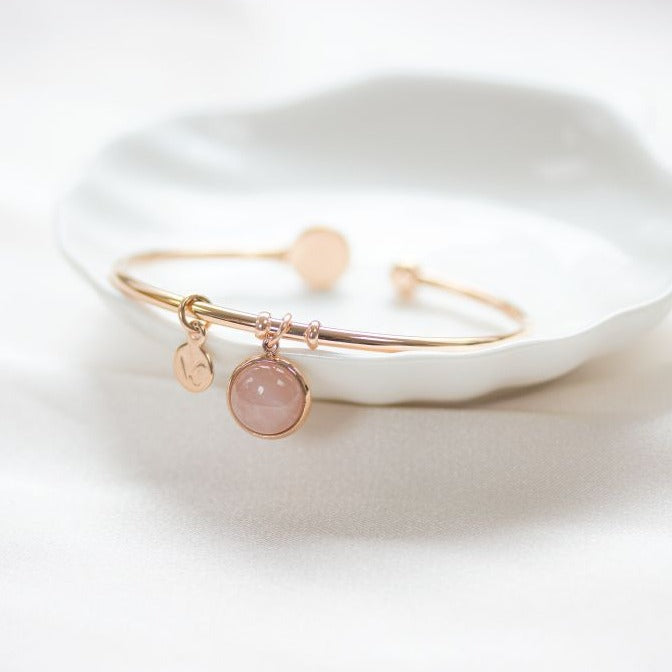 Rose Quartz Charms Bangle - Rose Gold