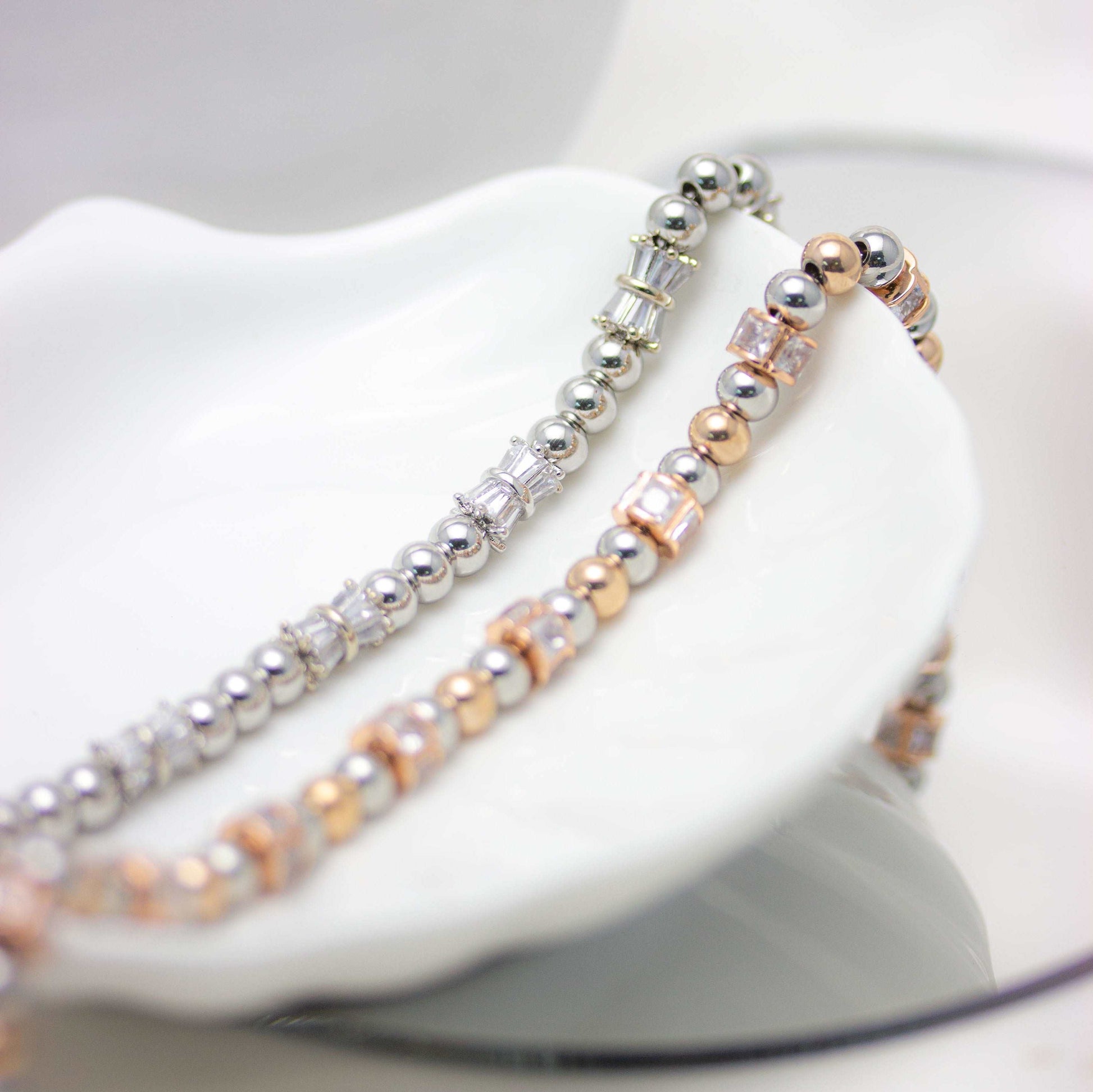 Zircon Wheel Bead Bracelet - Rose Gold & Silver