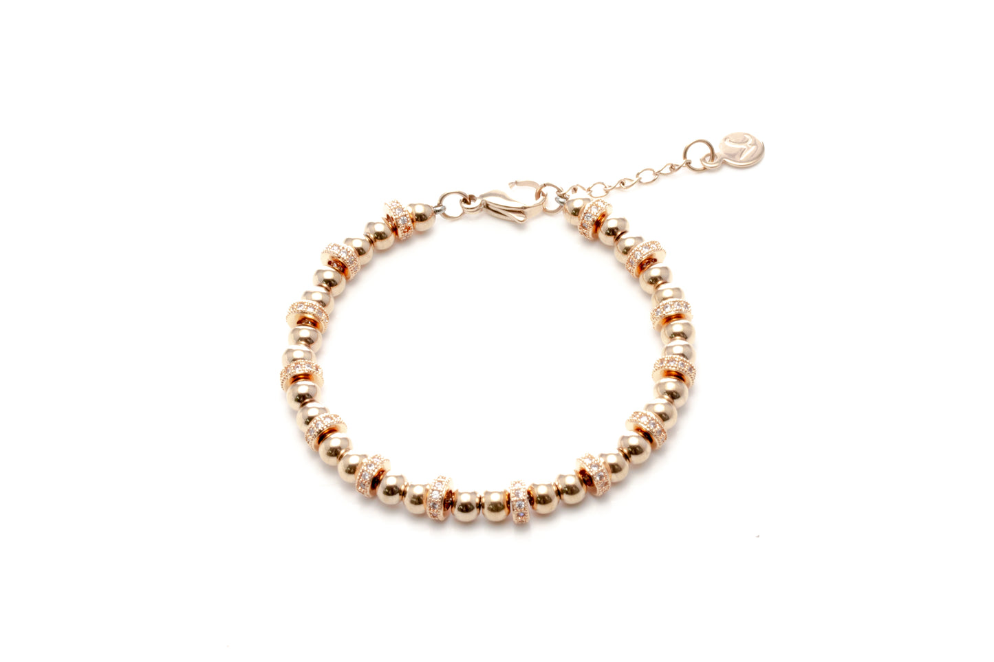 Zircon Wheel Bead Bracelet - Rose Gold