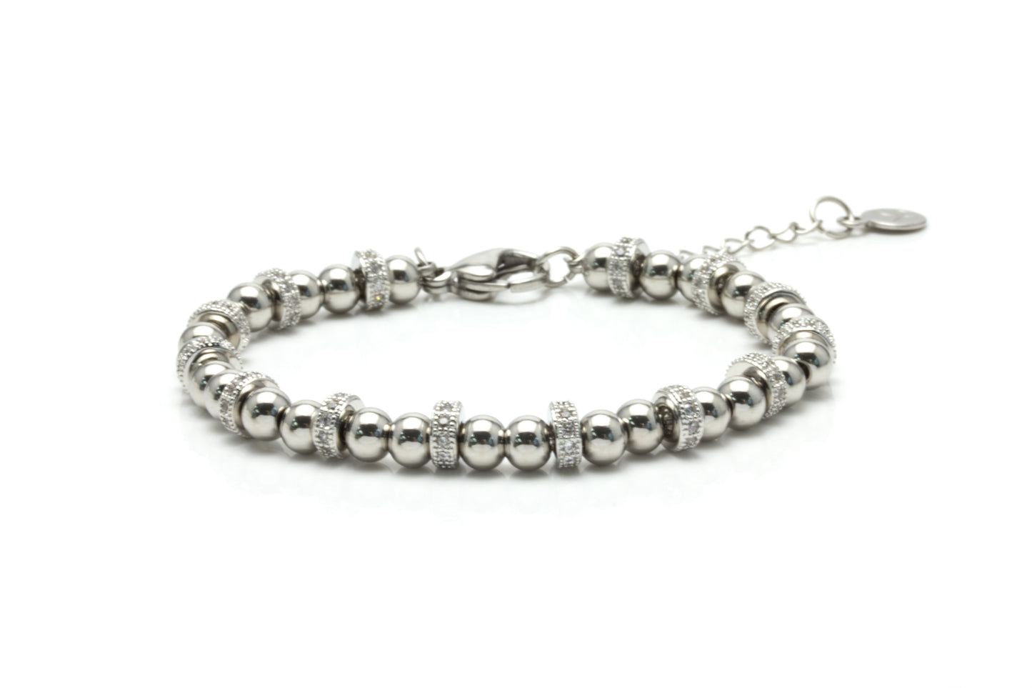 Zircon Wheel Bead Bracelet - Silver