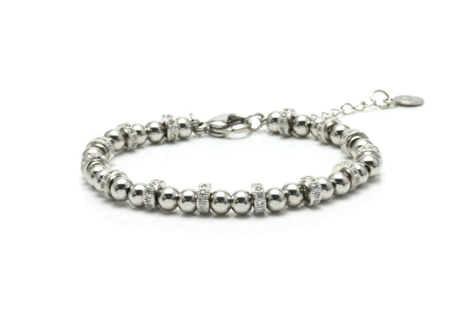 Zircon Wheel Bead Bracelet - Silver