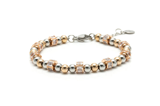 Zircon Wheel Bead Bracelet - Rose Gold & Silver