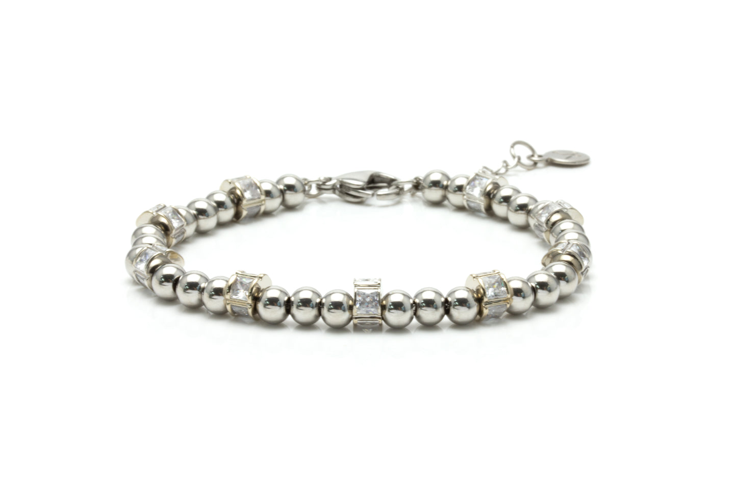 Zircon Wheel Bead Bracelet - Silver