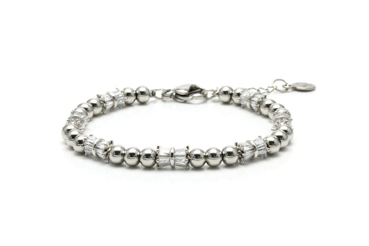 Zircon Wheel Bead Bracelet - Silver