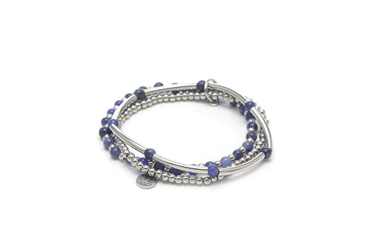 Three-in-one Blue Quartz Bead Bracelet - Silver