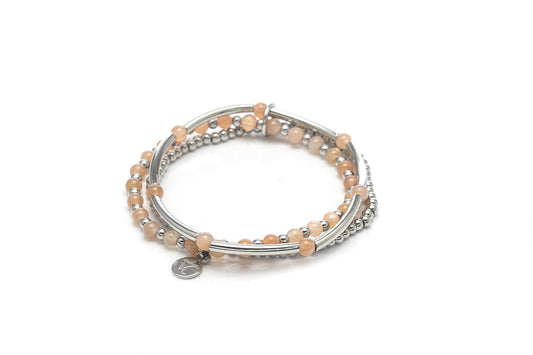 Three-in-one Sun Stone Bead Bracelet - Silver