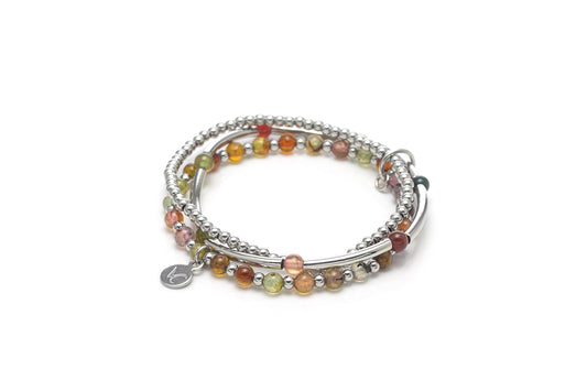 Three-in-one Tourmaline Bead Bracelet - Silver