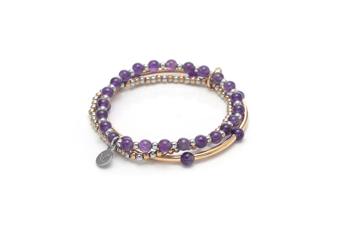 Three-in-one Amethyst Bead Bracelet - Two-Tones