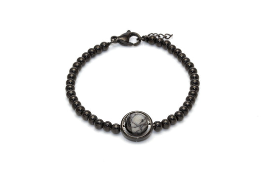 Black Gemstone Stainless Steel Bracelet