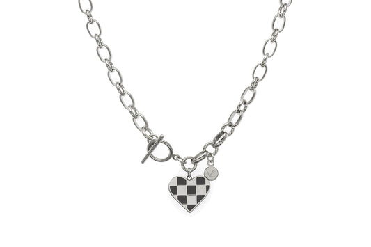 Check Pattern Heart Link Necklace